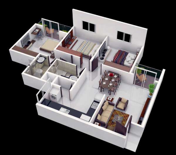 25款三居室户型装饰效果图模型9
