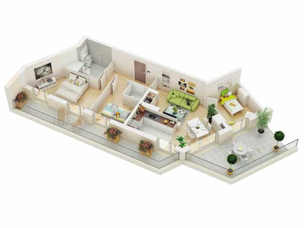 25款三居室户型装饰效果图模型10