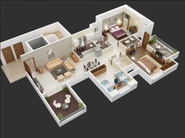 25款三居室户型装饰效果图模型8
