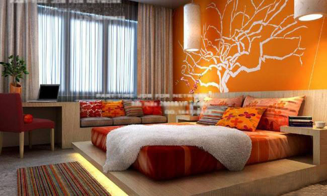 橘色卧室软装饰