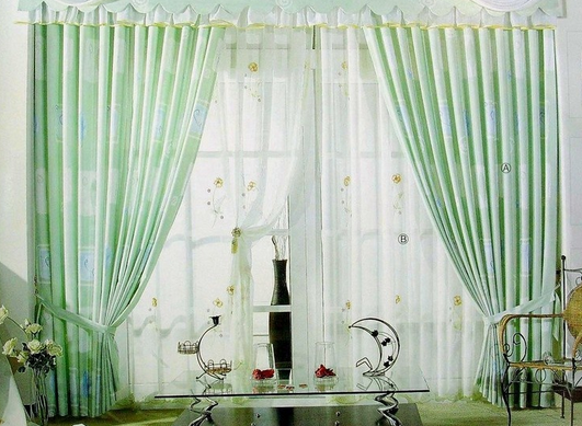 别墅软装绿色窗帘