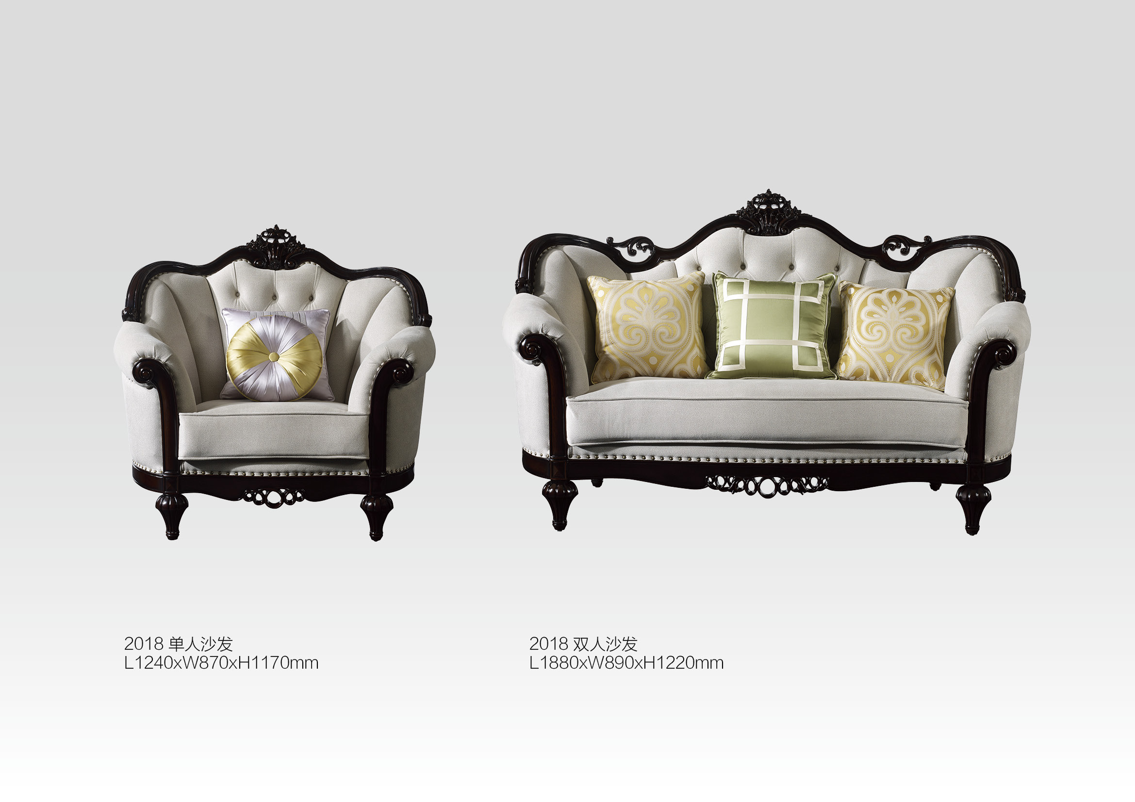 欧式新古典真皮组合低调奢华实木双人沙发